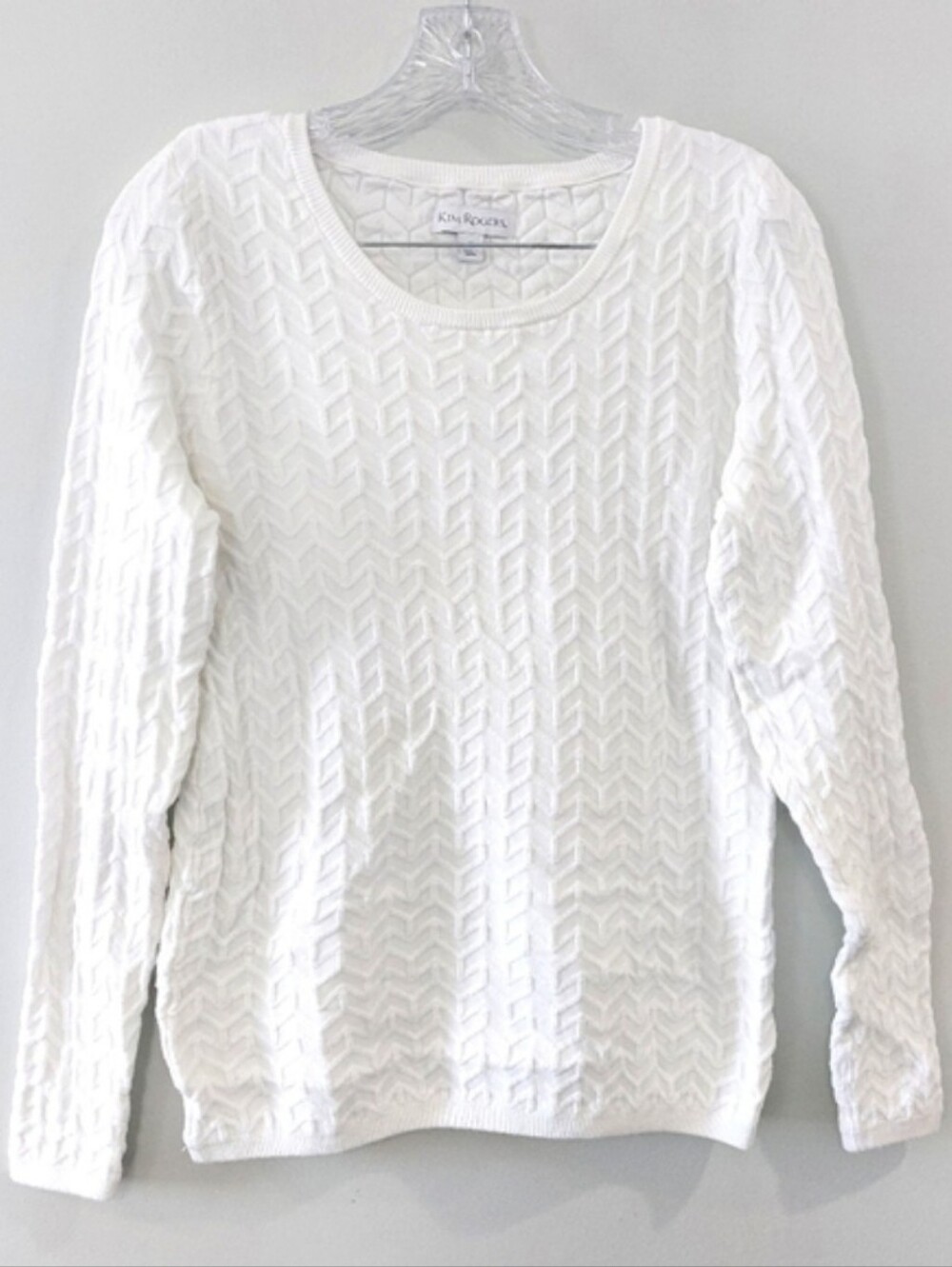 Kim Rogers Women's Chevron Sweater Medium White Long Sleeve Scoop Neck